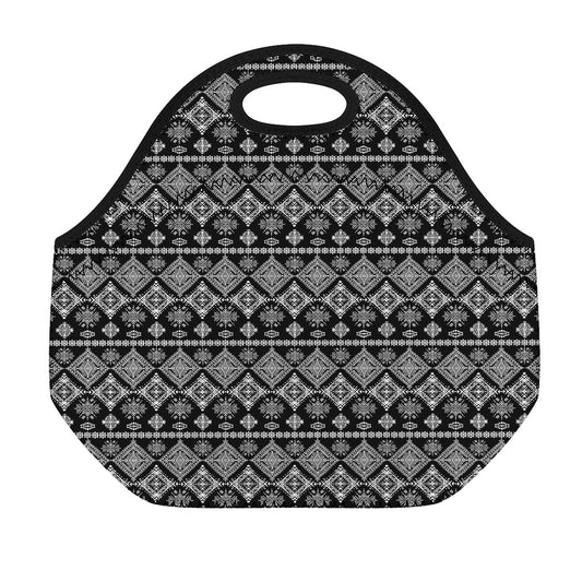 Black And White Boho Tribal Print Neoprene Lunch Bag