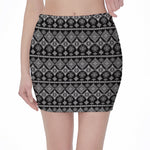 Black And White Boho Tribal Print Pencil Mini Skirt