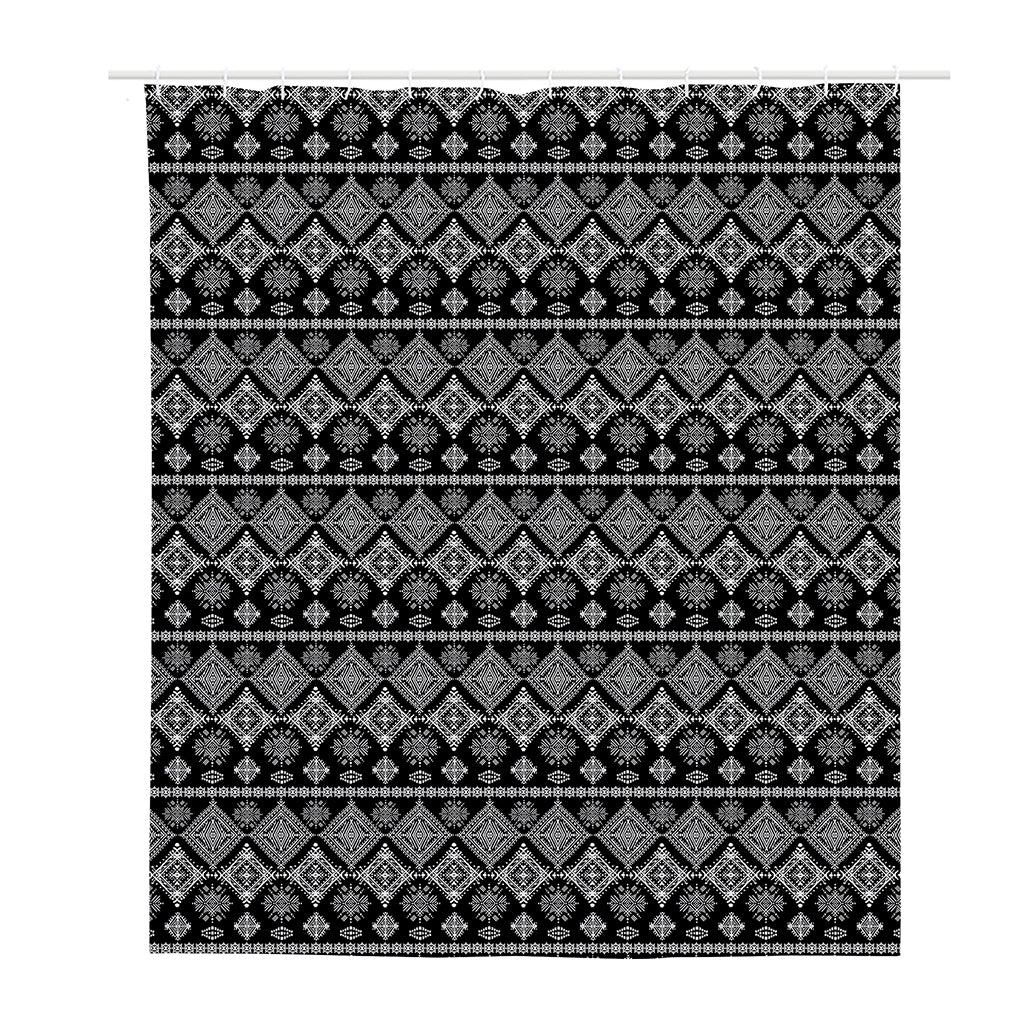 Black And White Boho Tribal Print Polyester Shower Curtain