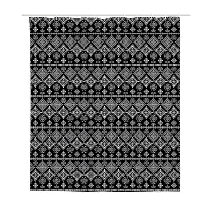 Black And White Boho Tribal Print Polyester Shower Curtain