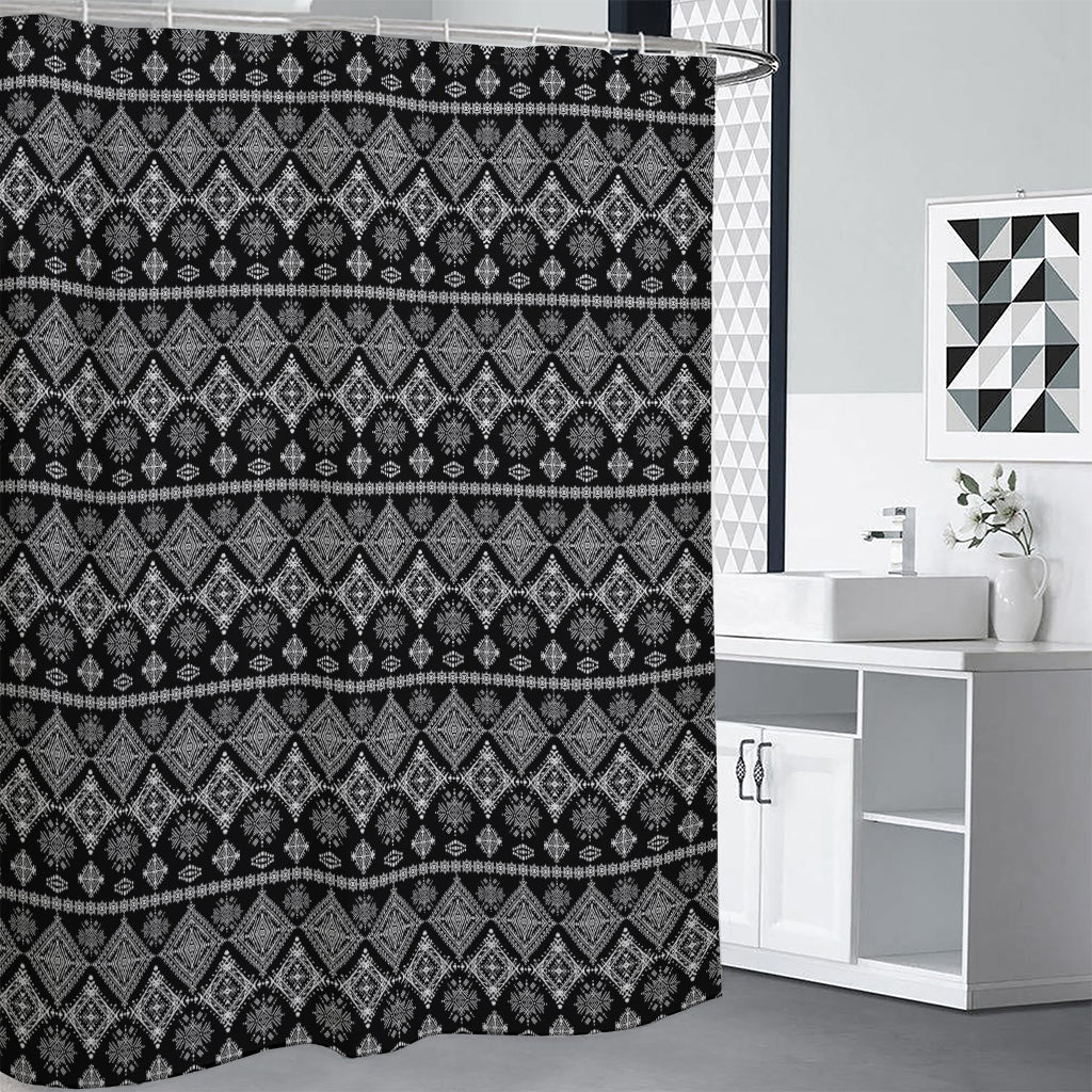 Black And White Boho Tribal Print Premium Shower Curtain