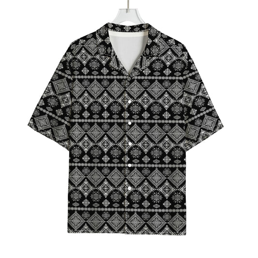 Black And White Boho Tribal Print Rayon Hawaiian Shirt