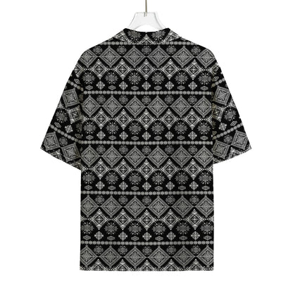 Black And White Boho Tribal Print Rayon Hawaiian Shirt