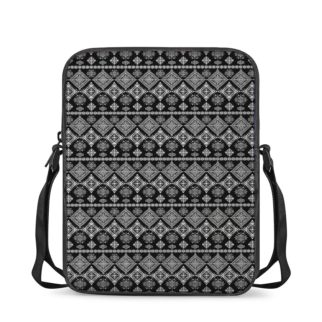 Black And White Boho Tribal Print Rectangular Crossbody Bag