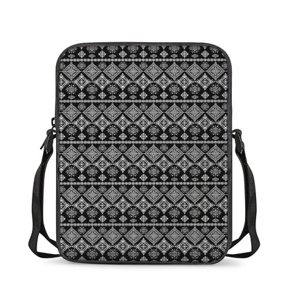 Black And White Boho Tribal Print Rectangular Crossbody Bag
