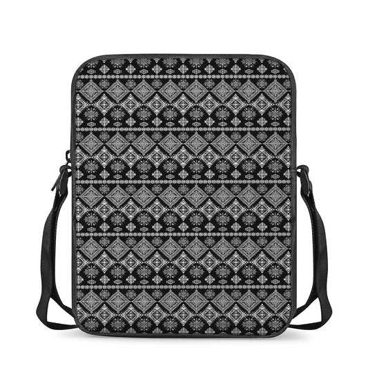 Black And White Boho Tribal Print Rectangular Crossbody Bag