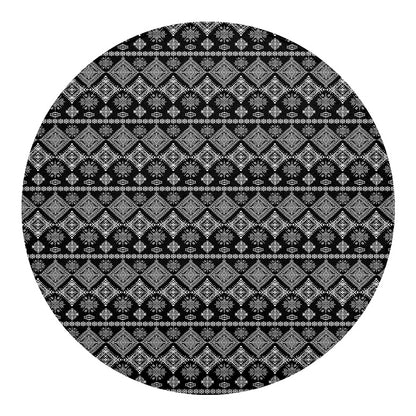 Black And White Boho Tribal Print Round Blanket