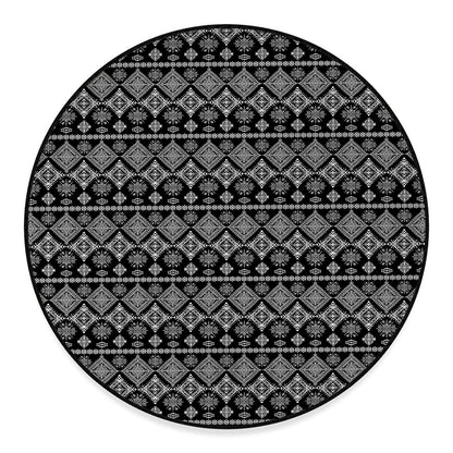 Black And White Boho Tribal Print Round Floor Mat