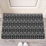 Black And White Boho Tribal Print Rubber Doormat