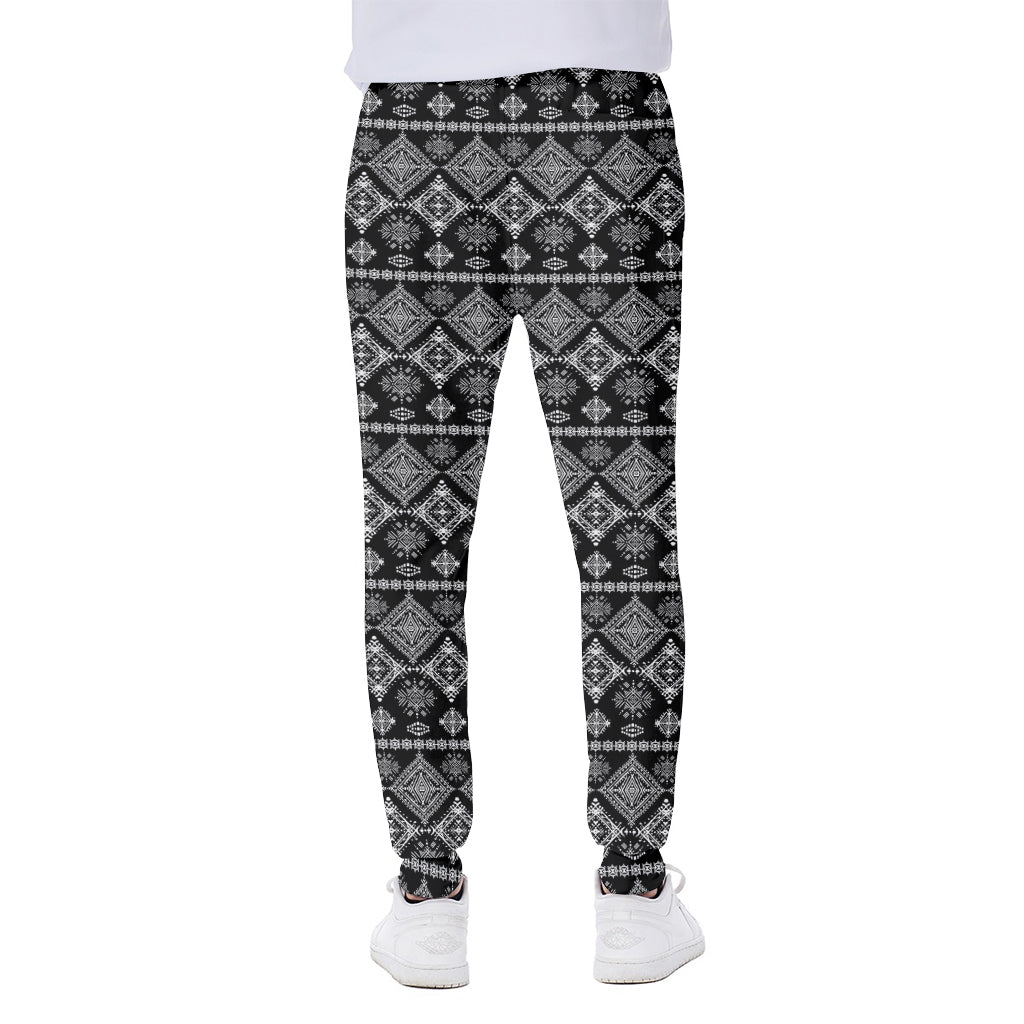 Black And White Boho Tribal Print Scuba Joggers