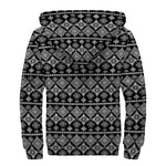 Black And White Boho Tribal Print Sherpa Lined Zip Up Hoodie