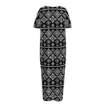 Black And White Boho Tribal Print Short Sleeve Long Nightdress