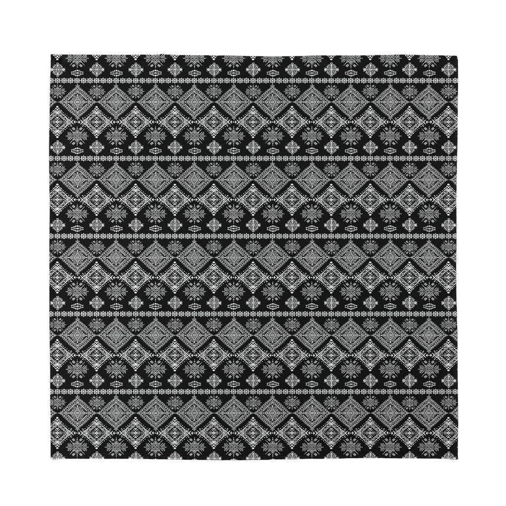 Black And White Boho Tribal Print Silk Bandana