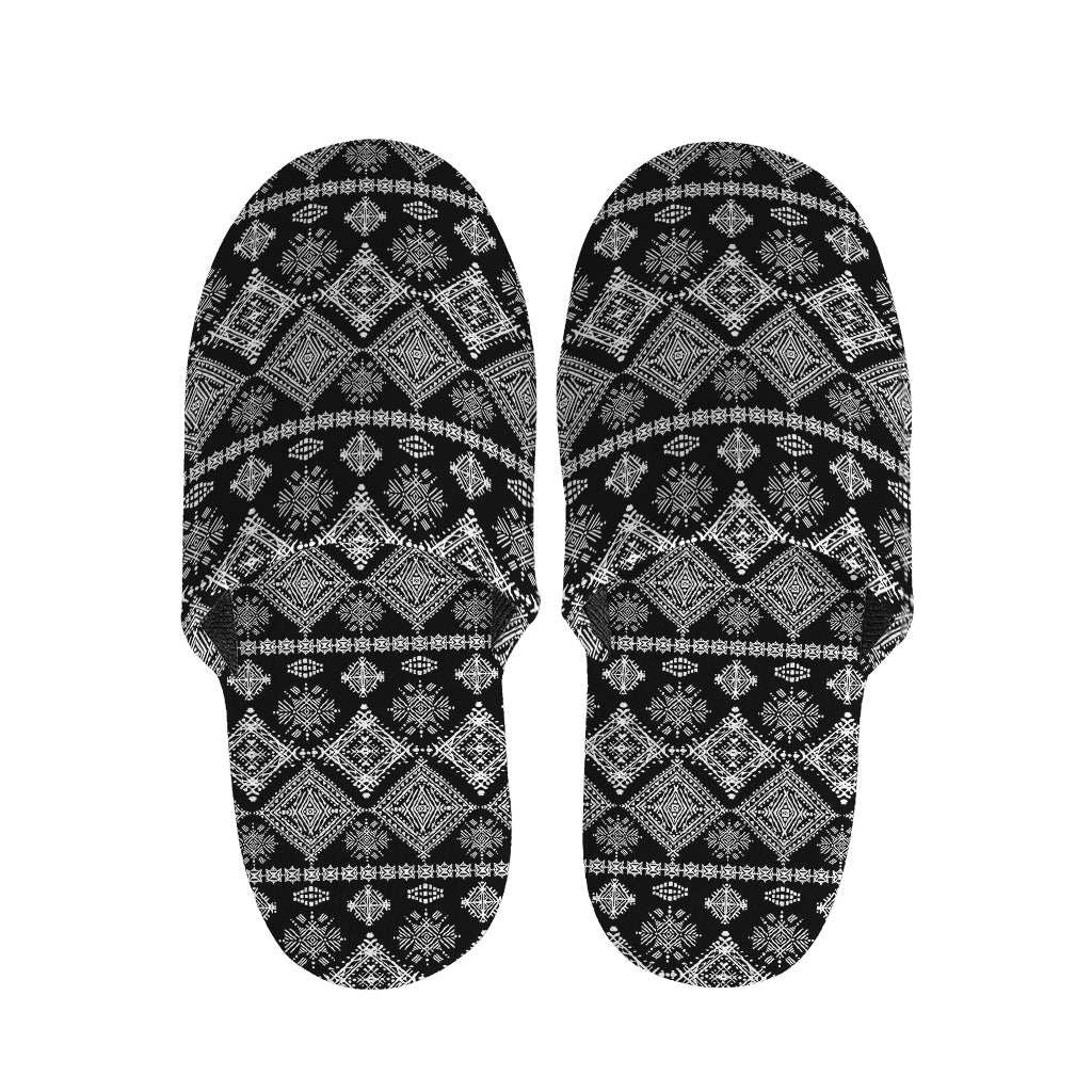 Black And White Boho Tribal Print Slippers