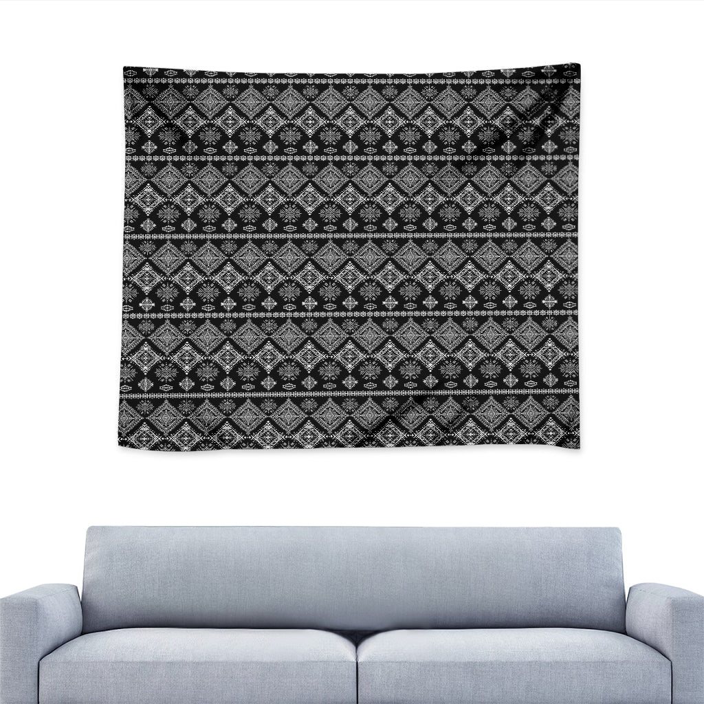 Black And White Boho Tribal Print Tapestry