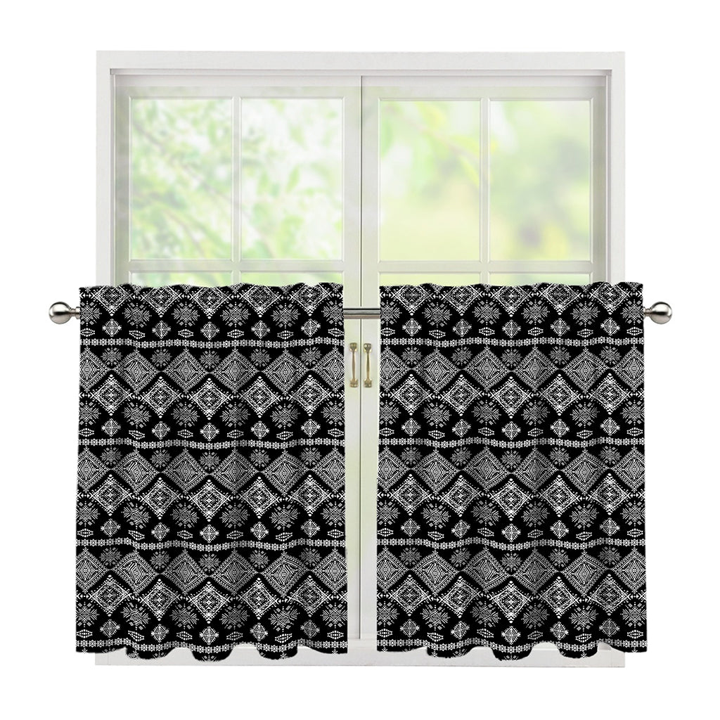 Black And White Boho Tribal Print Tier Curtains