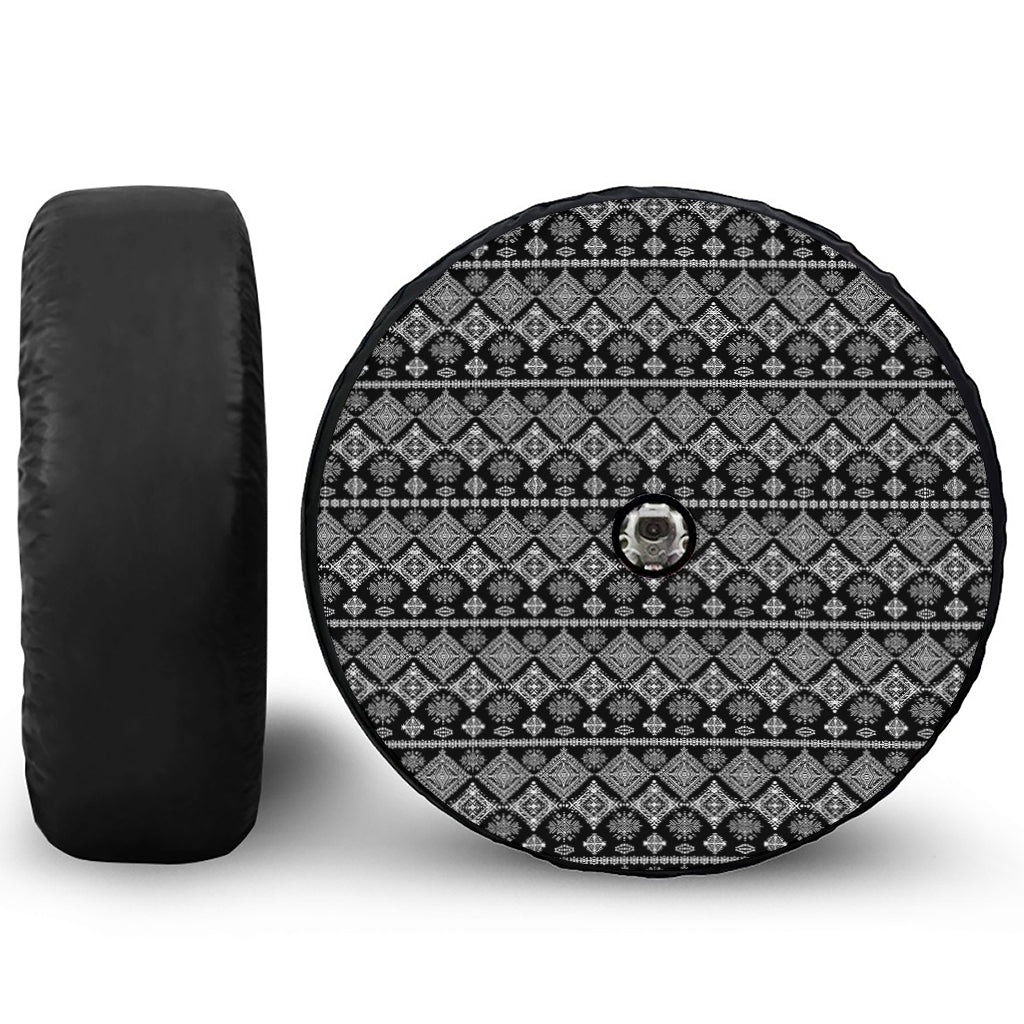 Black And White Boho Tribal Print Tire Cover With Camera Hole