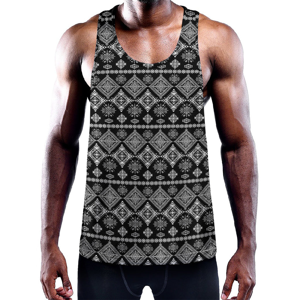 Black And White Boho Tribal Print Training Tank Top