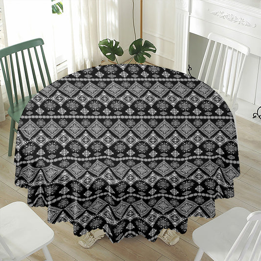 Black And White Boho Tribal Print Waterproof Round Tablecloth
