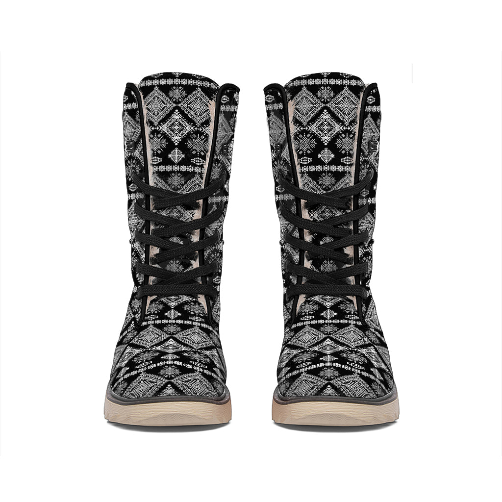 Black And White Boho Tribal Print Winter Boots