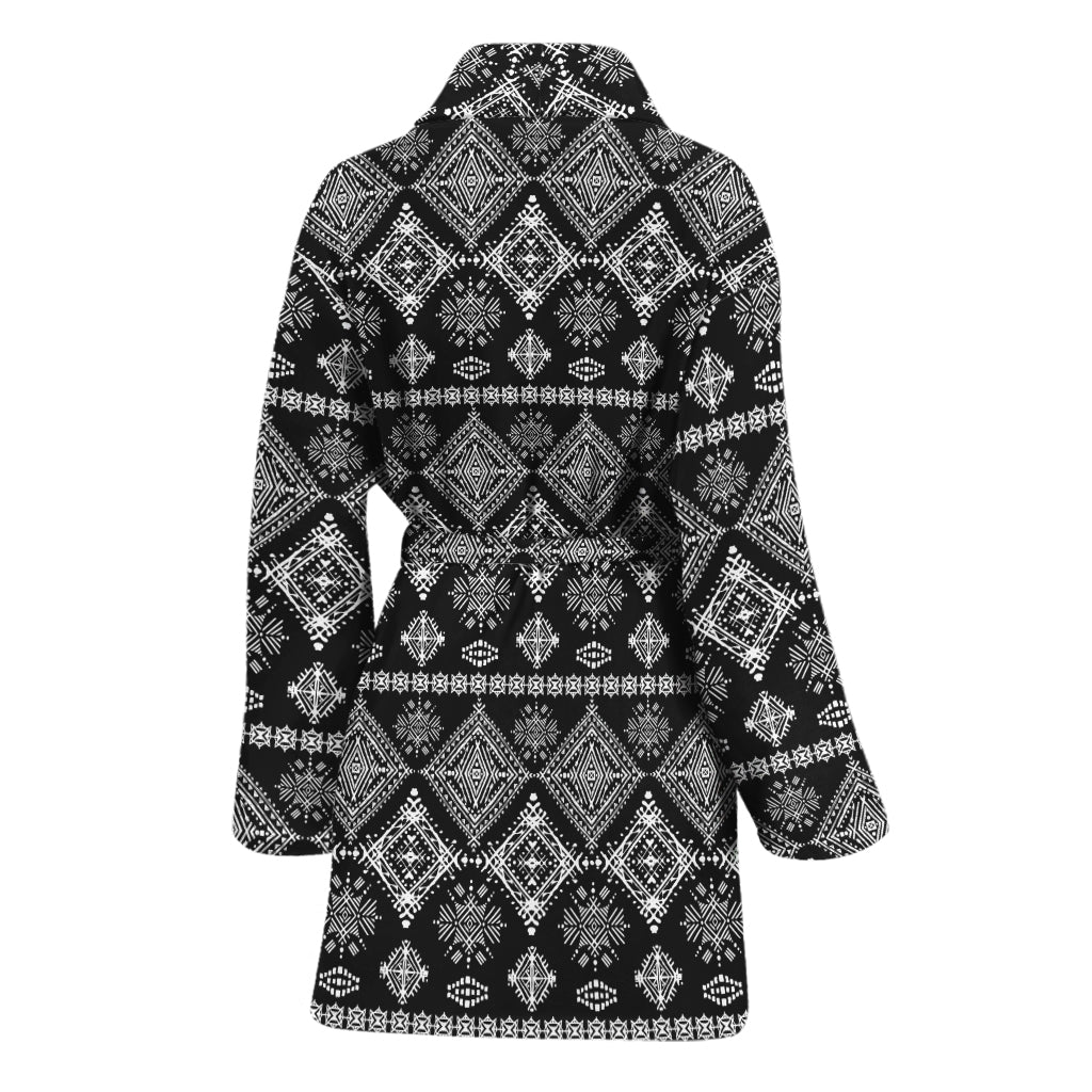 Black And White Boho Tribal Print Women's Bathrobe
