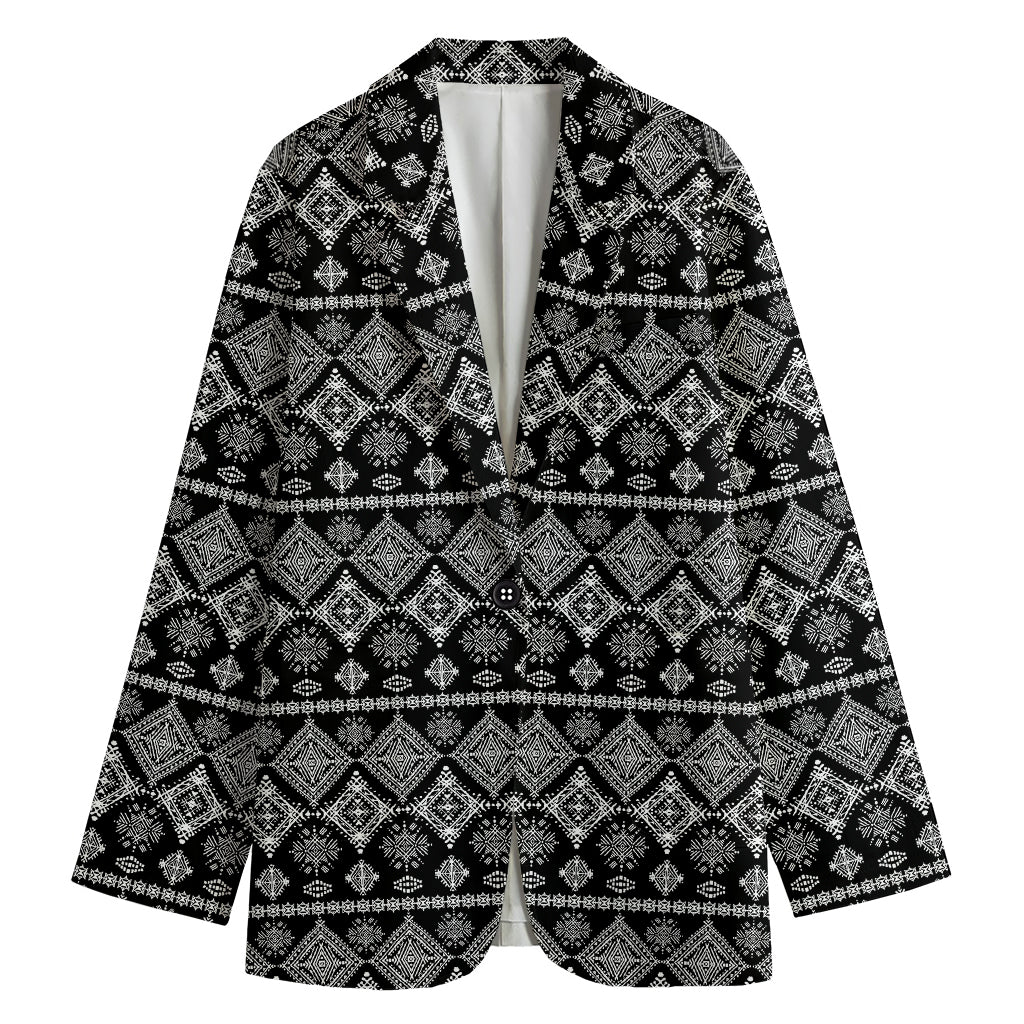 Black And White Boho Tribal Print Women's Cotton Blazer