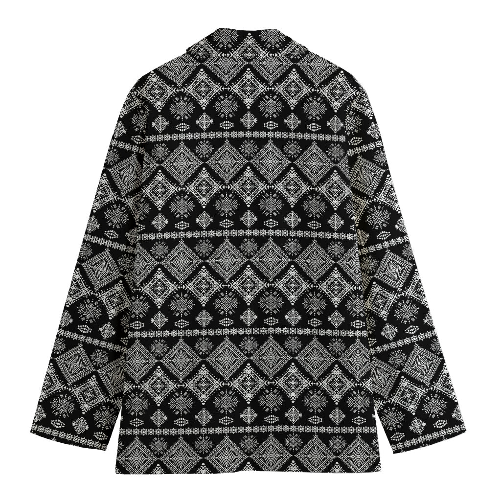 Black And White Boho Tribal Print Women's Cotton Blazer