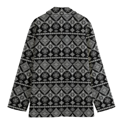 Black And White Boho Tribal Print Women's Cotton Blazer