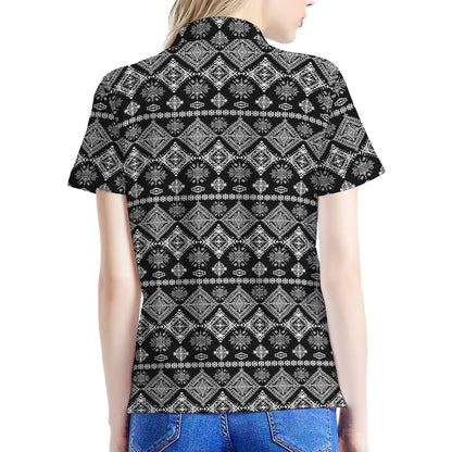 Black And White Boho Tribal Print Women's Polo Shirt