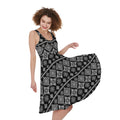 Black And White Boho Tribal Print Sleeveless Knee Length Dress