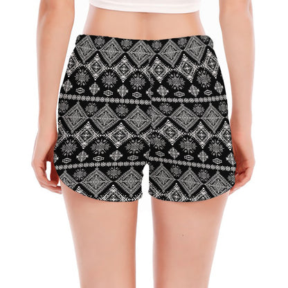 Black And White Boho Tribal Print Women's Split Running Shorts