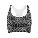 Black And White Boho Tribal Print Women's Sports Bra