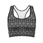 Black And White Boho Tribal Print Women's Sports Bra