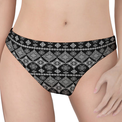 Black And White Boho Tribal Print Women's Thong