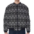 Black And White Boho Tribal Print Zip Sleeve Bomber Jacket
