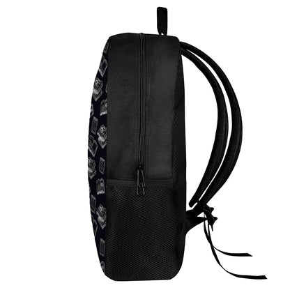 Black And White Books Pattern Print 17 Inch Backpack