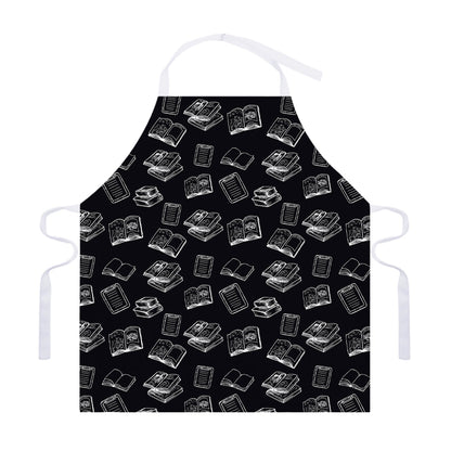 Black And White Books Pattern Print Adjustable Apron