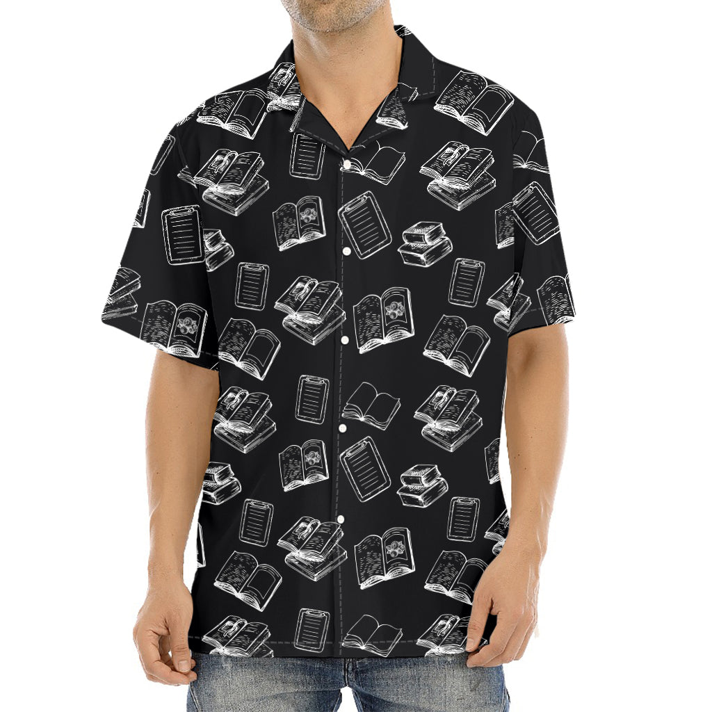 Black And White Books Pattern Print Aloha Shirt