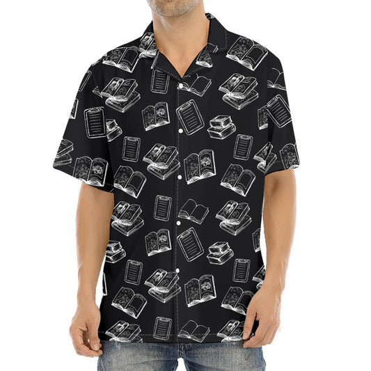 Black And White Books Pattern Print Aloha Shirt