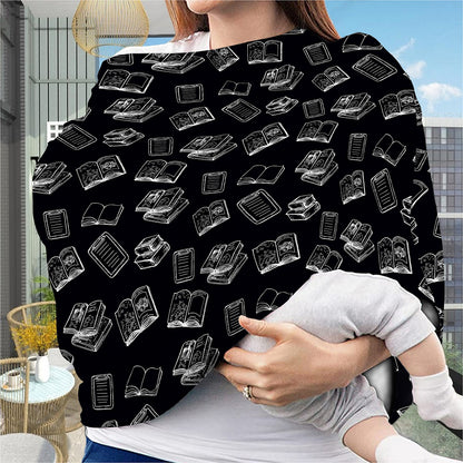 Black And White Books Pattern Print Baby Seat Cover