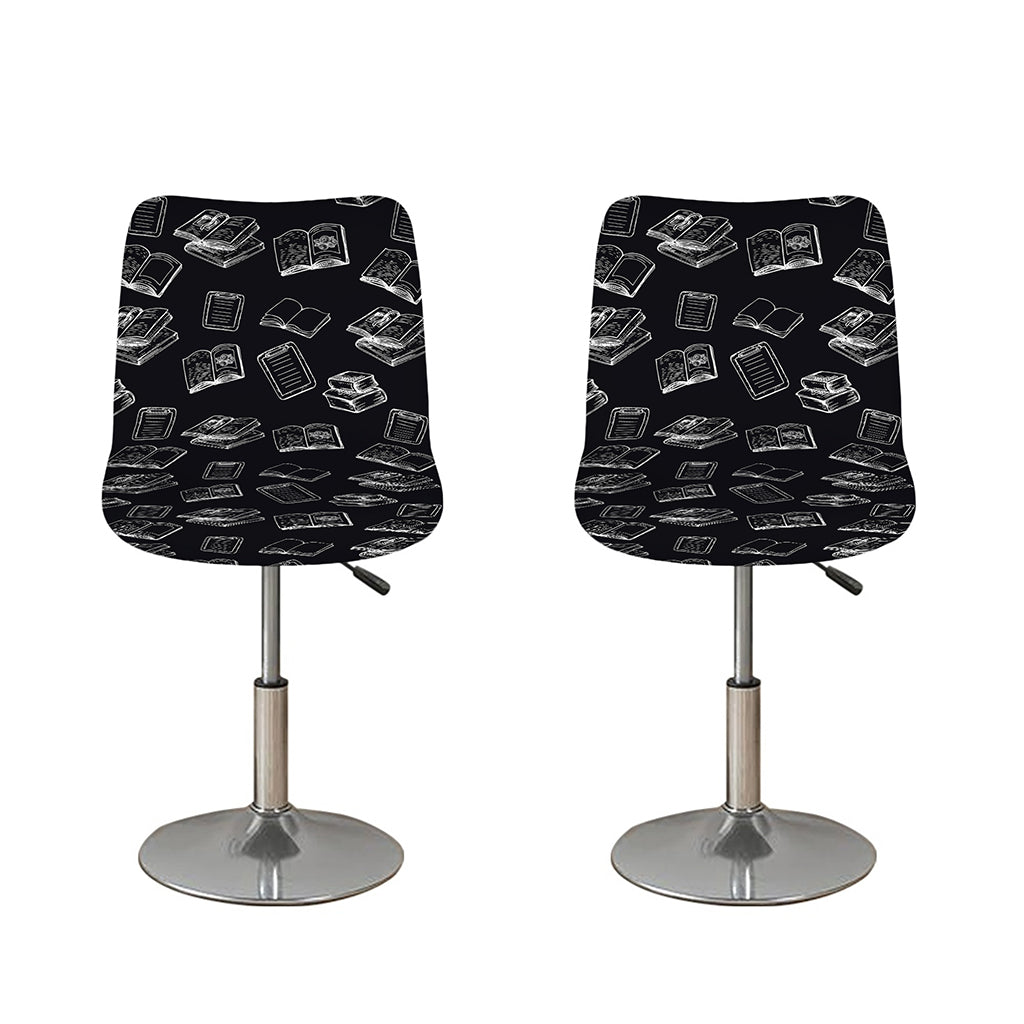 Black And White Books Pattern Print Bar Stool Covers