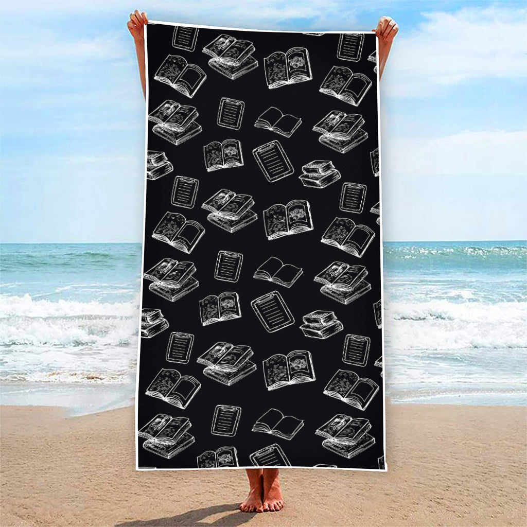 Black And White Books Pattern Print Beach Towel