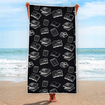 Black And White Books Pattern Print Beach Towel