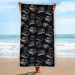 Black And White Books Pattern Print Beach Towel