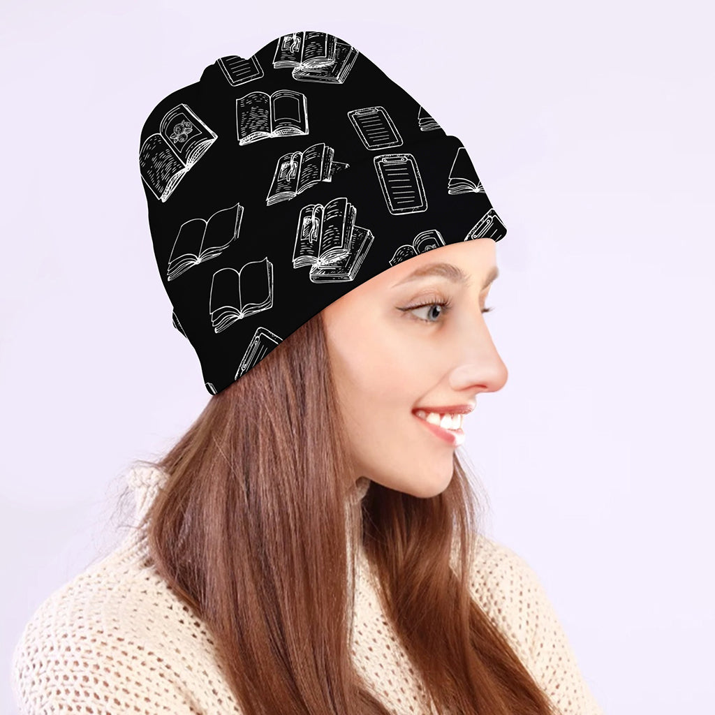 Black And White Books Pattern Print Beanie