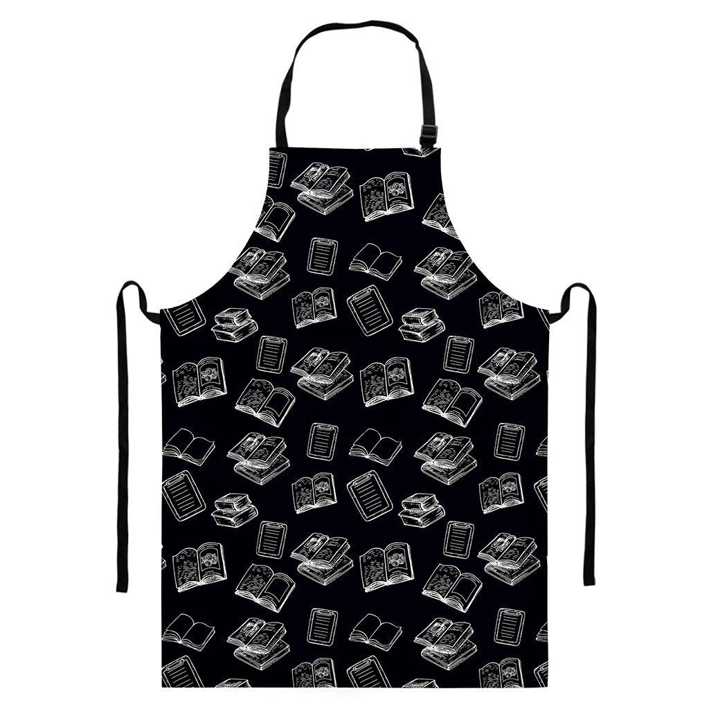 Black And White Books Pattern Print Bib Apron With Pocket
