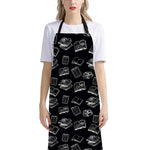 Black And White Books Pattern Print Bib Apron With Pocket