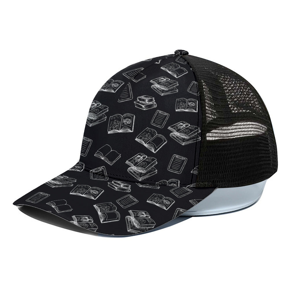 Black And White Books Pattern Print Black Mesh Trucker Cap