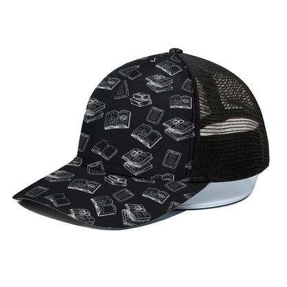 Black And White Books Pattern Print Black Mesh Trucker Cap