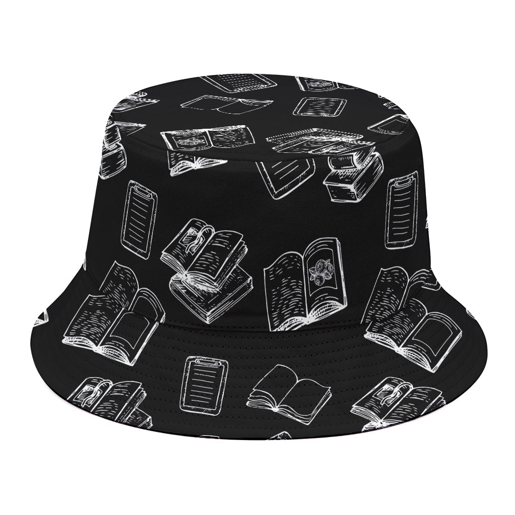 Black And White Books Pattern Print Bucket Hat